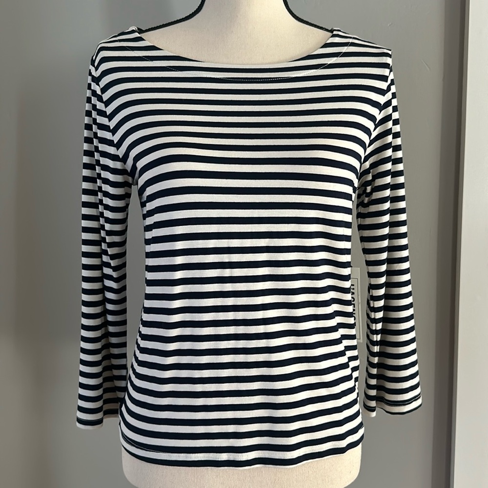 L’agence White & Navy Striped Boat Neck Shirt